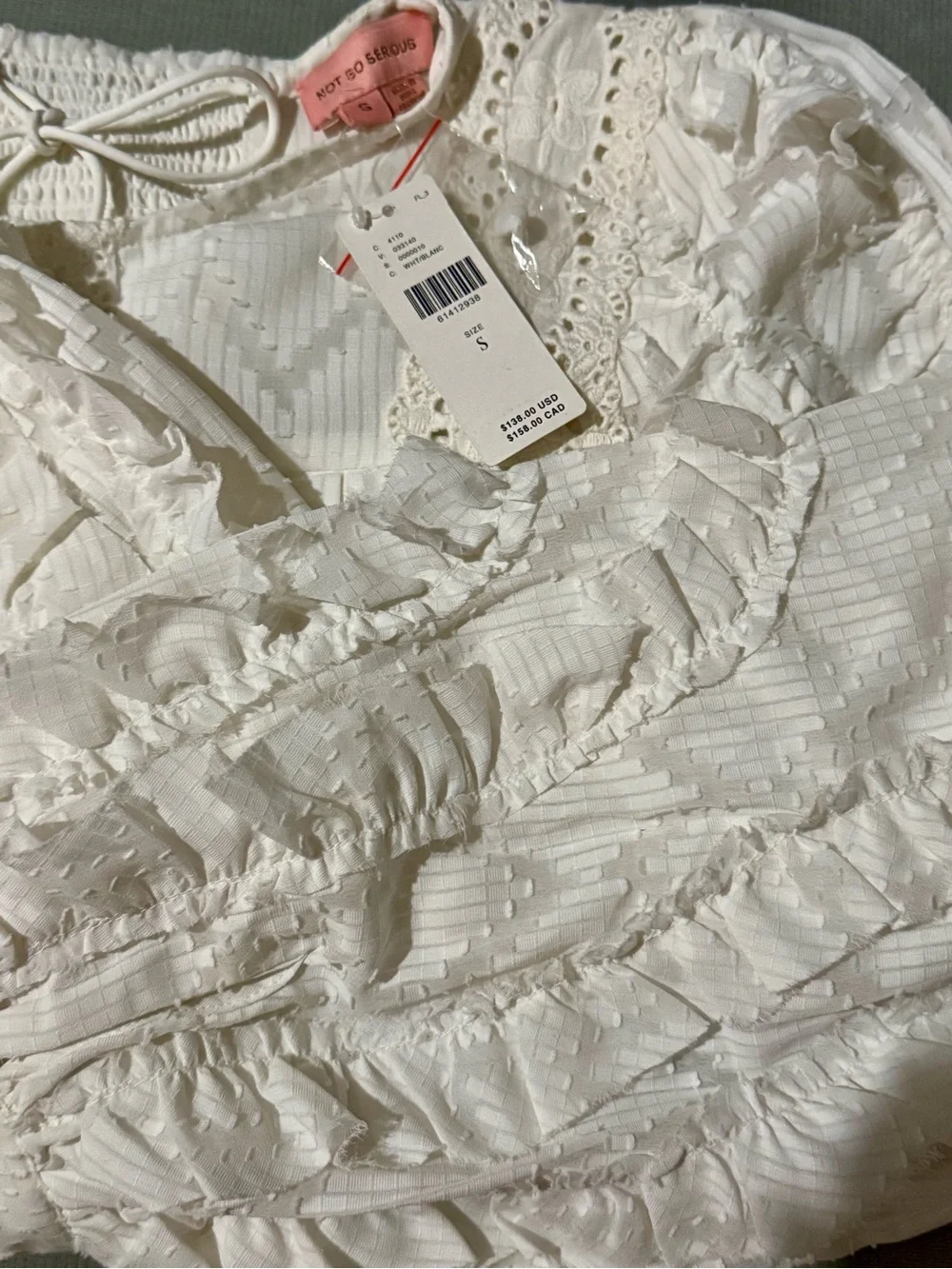 Anthropologie | Not Do Serious White Embellished Boho Top, NWT size small